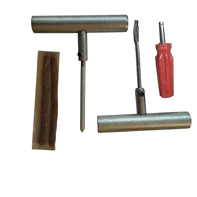 کیت پنچرگیری لاستیک خودرو تیوبلس تمام فلز ضد زنگ همراه آچار والف و چسب و 5عددنخ موجود است کد