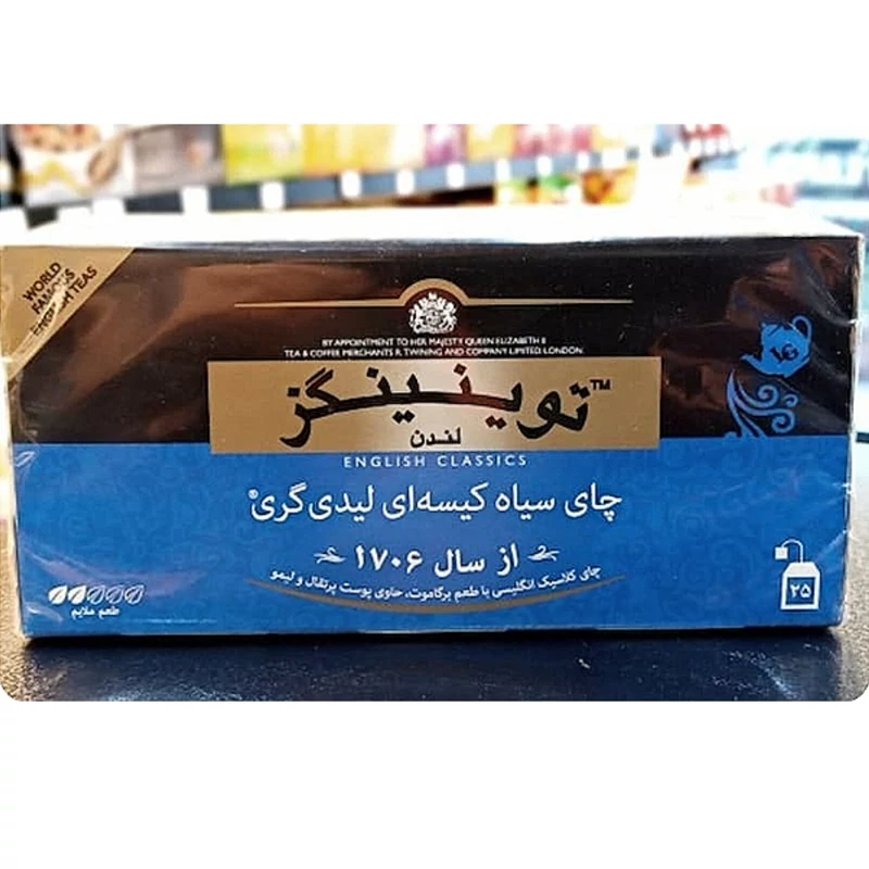 چای سیاه کیسه ای برگاموت پوست پرتغال ولیمو تویینینگز لیدی گری پک 25 عددی